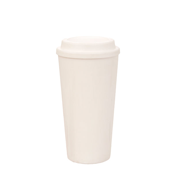 16 oz Reusable Plastic Coffee Cup w/ Lid (White)