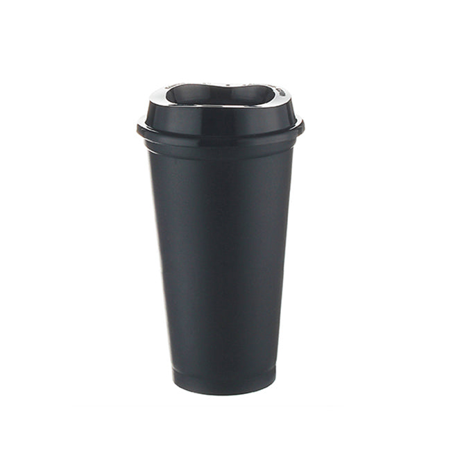 16 oz Reusable Plastic Coffee Cup w/Lid (Black)